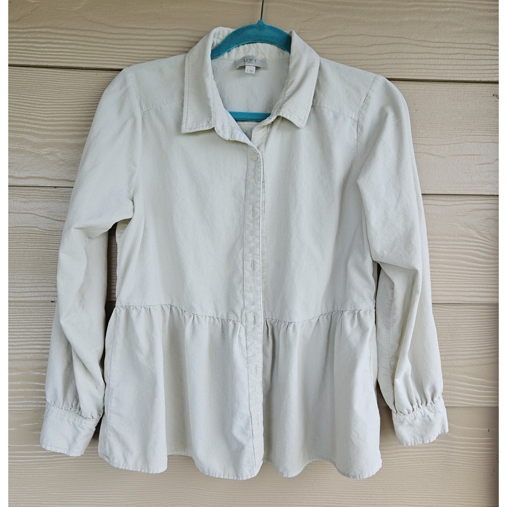 LOFT Outlet Cream Button-Up Shirt Long Sleeve Cotton Corduroy Sz S